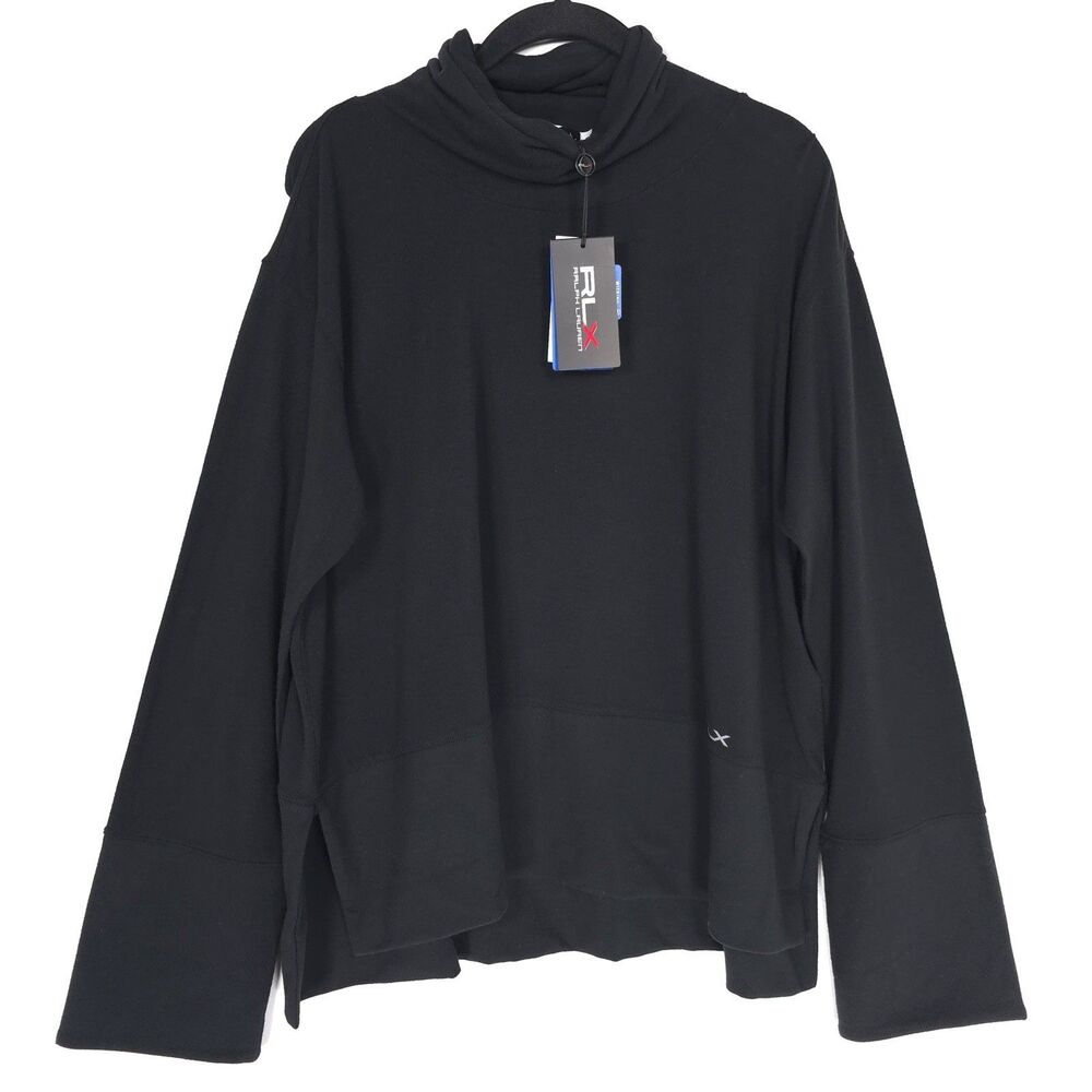 RLX RALPH LAUREN New Sweater Women SMALL Black Performance Turtleneck Cotton Ble